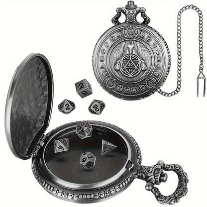 Mini Metal Dice Set With Pocket Watch Case - Dragon Flight