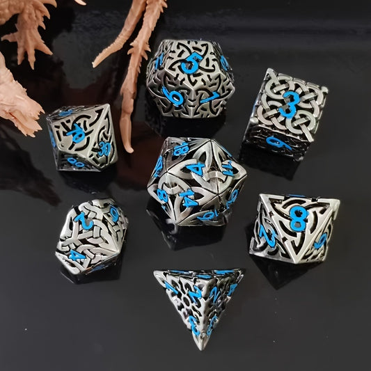 Metal Dice Set - Hollow Celtic - Blue