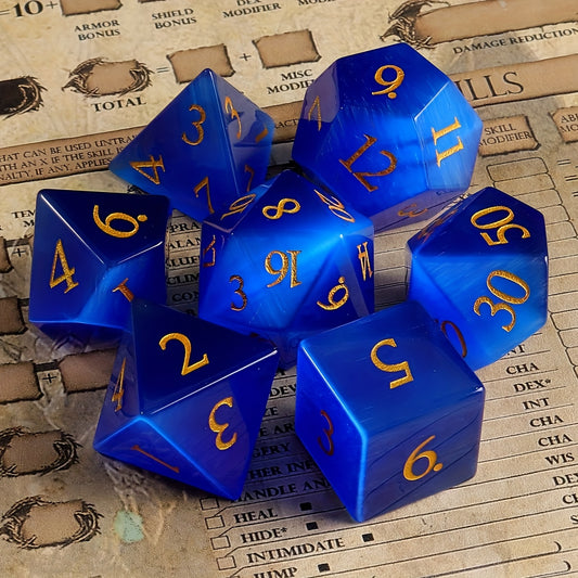 Marbled Glass - Deep Blue - Gemstone Dice Set