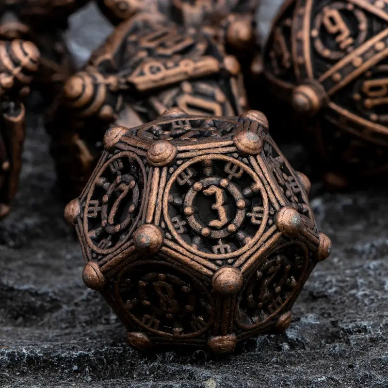 Metal Dice Set - Naval Mines - Antique Copper