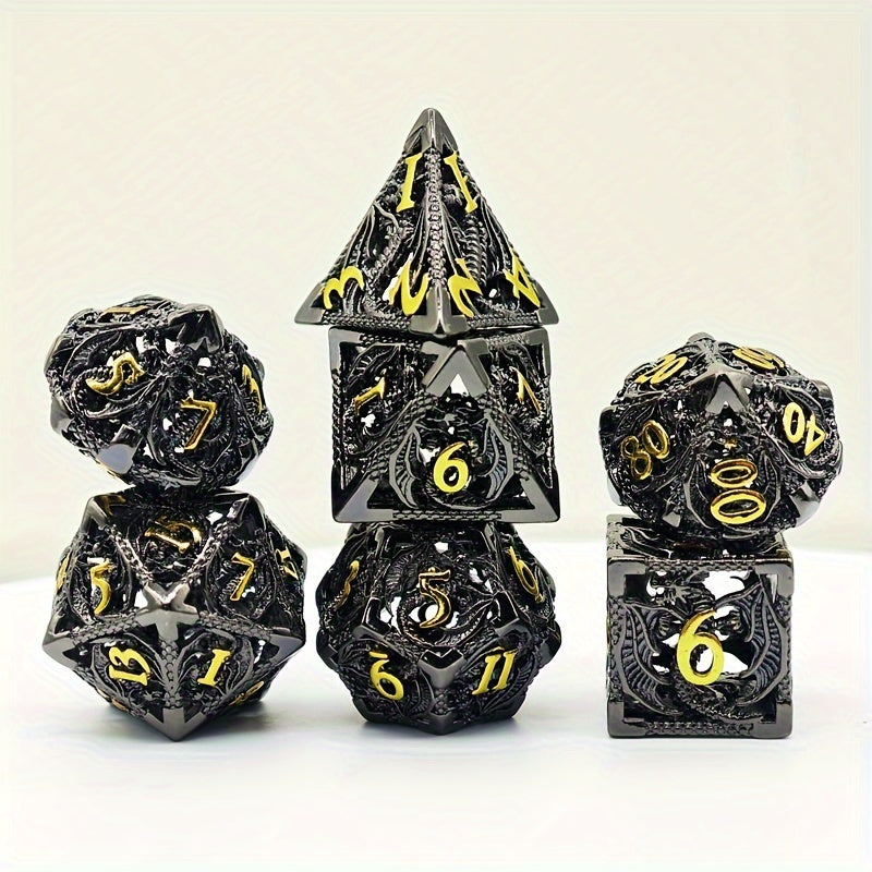 Metal Dice Set - Hollow Black Dragon