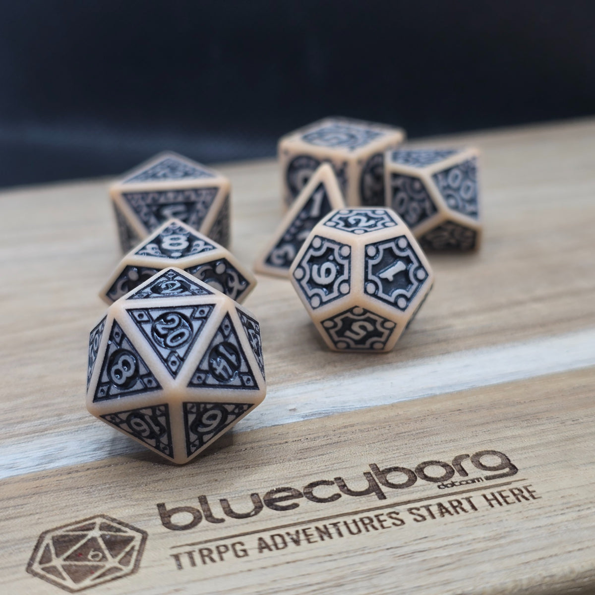 Ancient Ivory Elderstone acrylic dice set