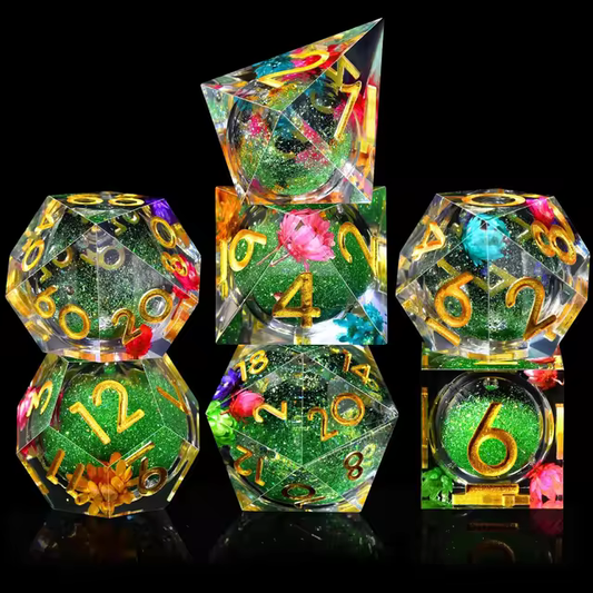 Liquid Core Dice Set - Quicksand Green Flowers