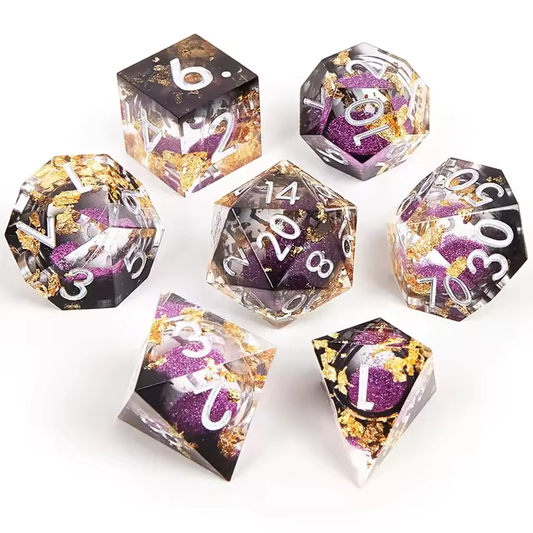 Liquid Core Dice Set - Quicksand Gold Leaf Black Purple