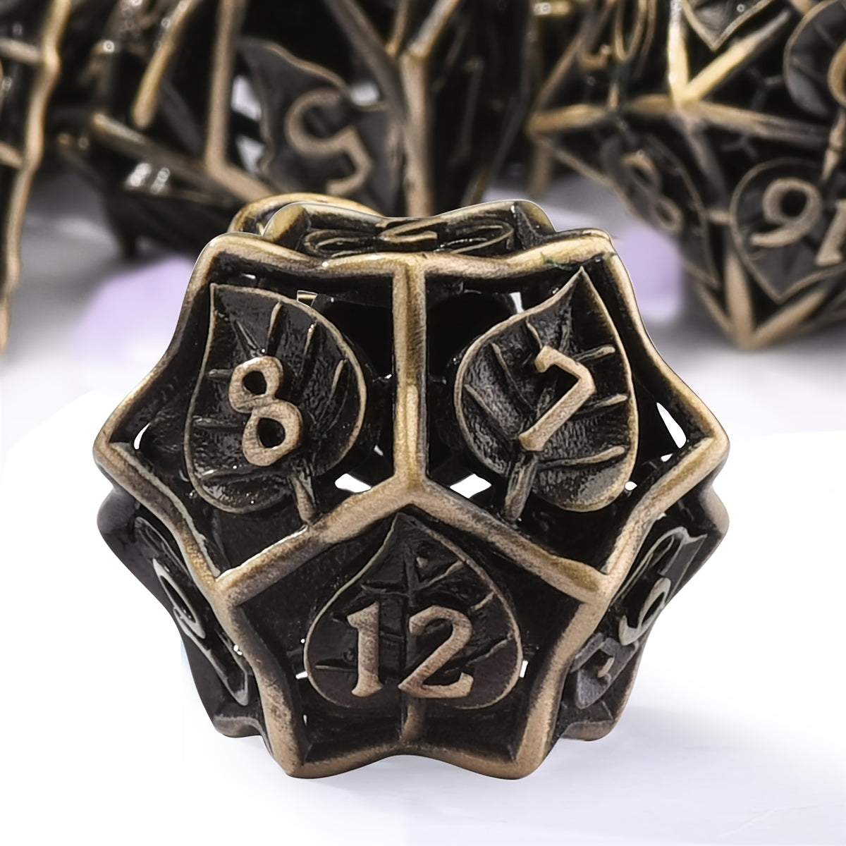 Metal Dice Set - Hollow Enchanted Leaf Ancient Bronze