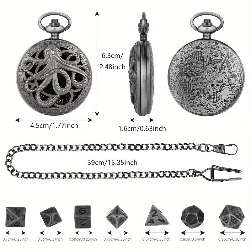 Mini Metal Dice Set With Pocket Watch Case - Octopus