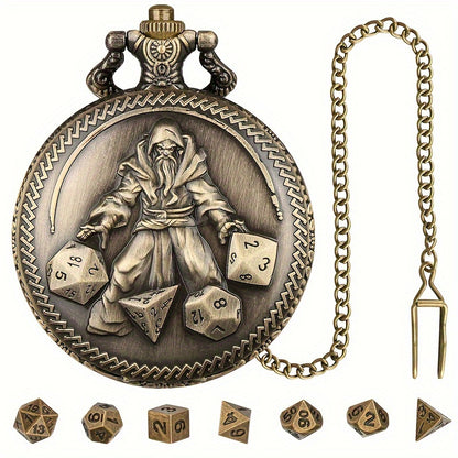 Mini Metal Dice Set With Pocket Watch Case - Mage