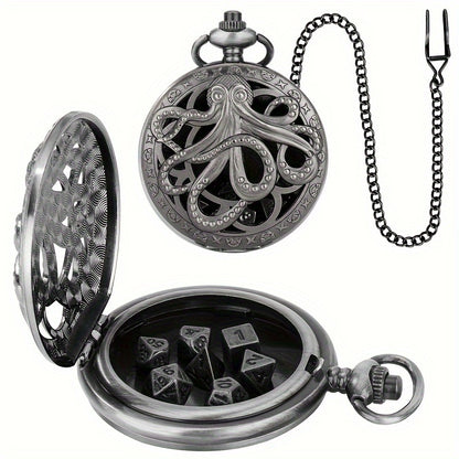 Mini Metal Dice Set With Pocket Watch Case - Octopus