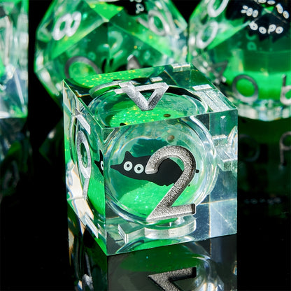 Liquid Core Dice Set - Kitty Sparkles Green