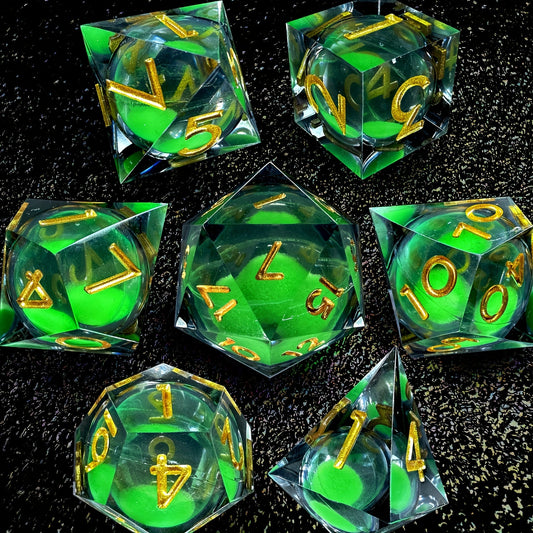 Liquid Core Dice Set - Quicksand Glow Green