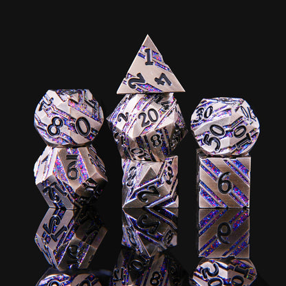 Metal Dice Set - Strata -  Silver Purple