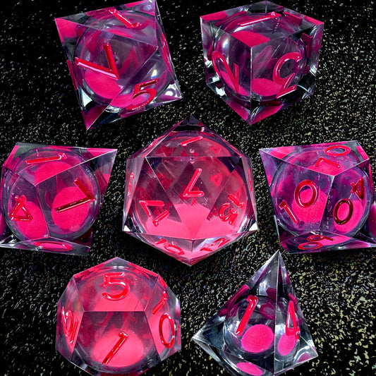 Liquid Core Dice Set - Quicksand Glow Red