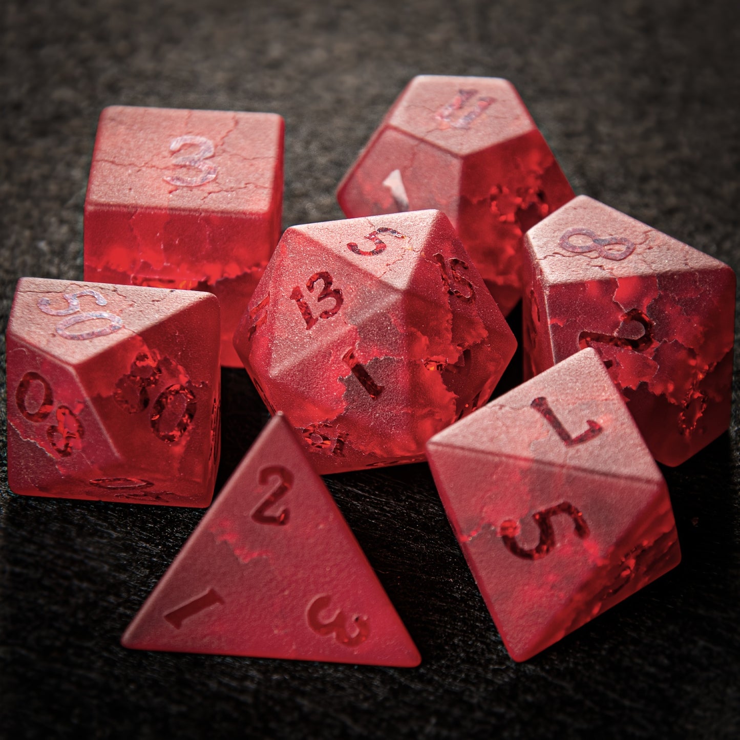 Cracked Red Glass - Glass Dice Set