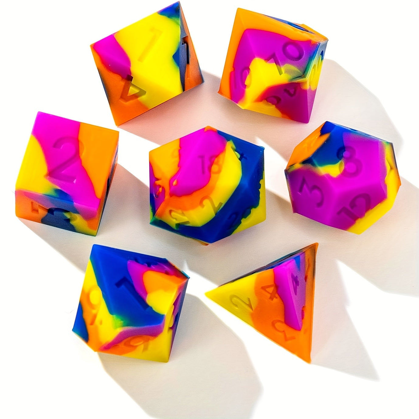 Sharp Edge Squishy Silicone Dice Set - Rainbow