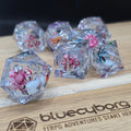 Glass Reef Octopus liquid core resin dice set with colourful octopus details