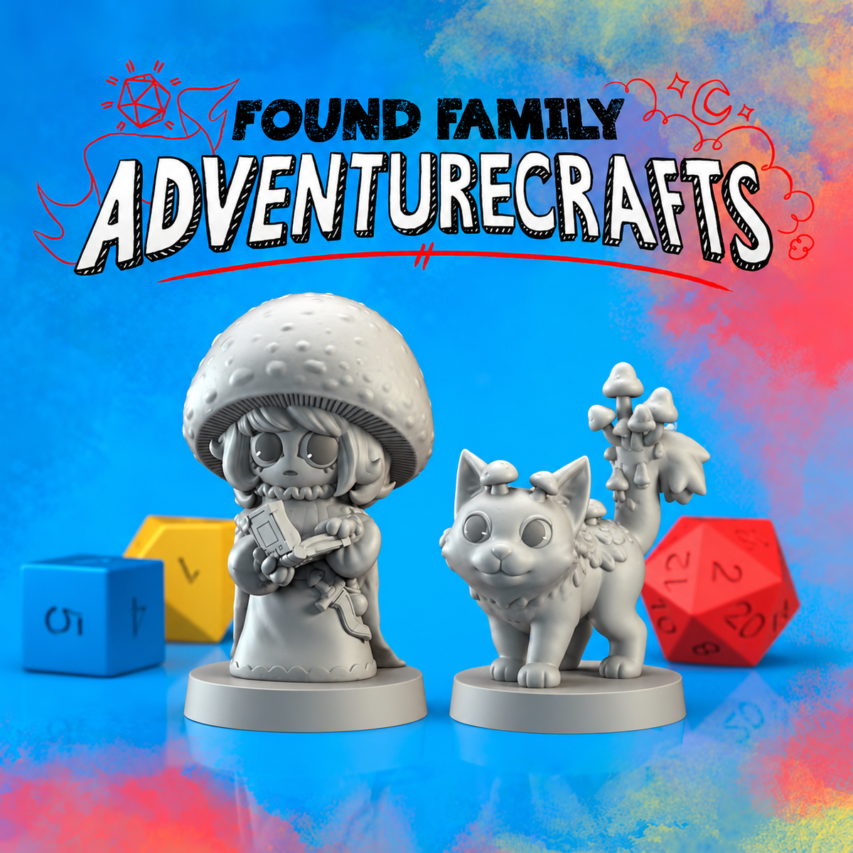 Amanita Mushroomfolk & Mushroom Cat Familiar Oversized Miniatures