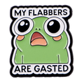 My Flabbers Are Gasted enamel pin badge with shocked green frog design