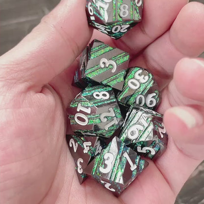 Metal Dice Set - Strata -  Green Stripes