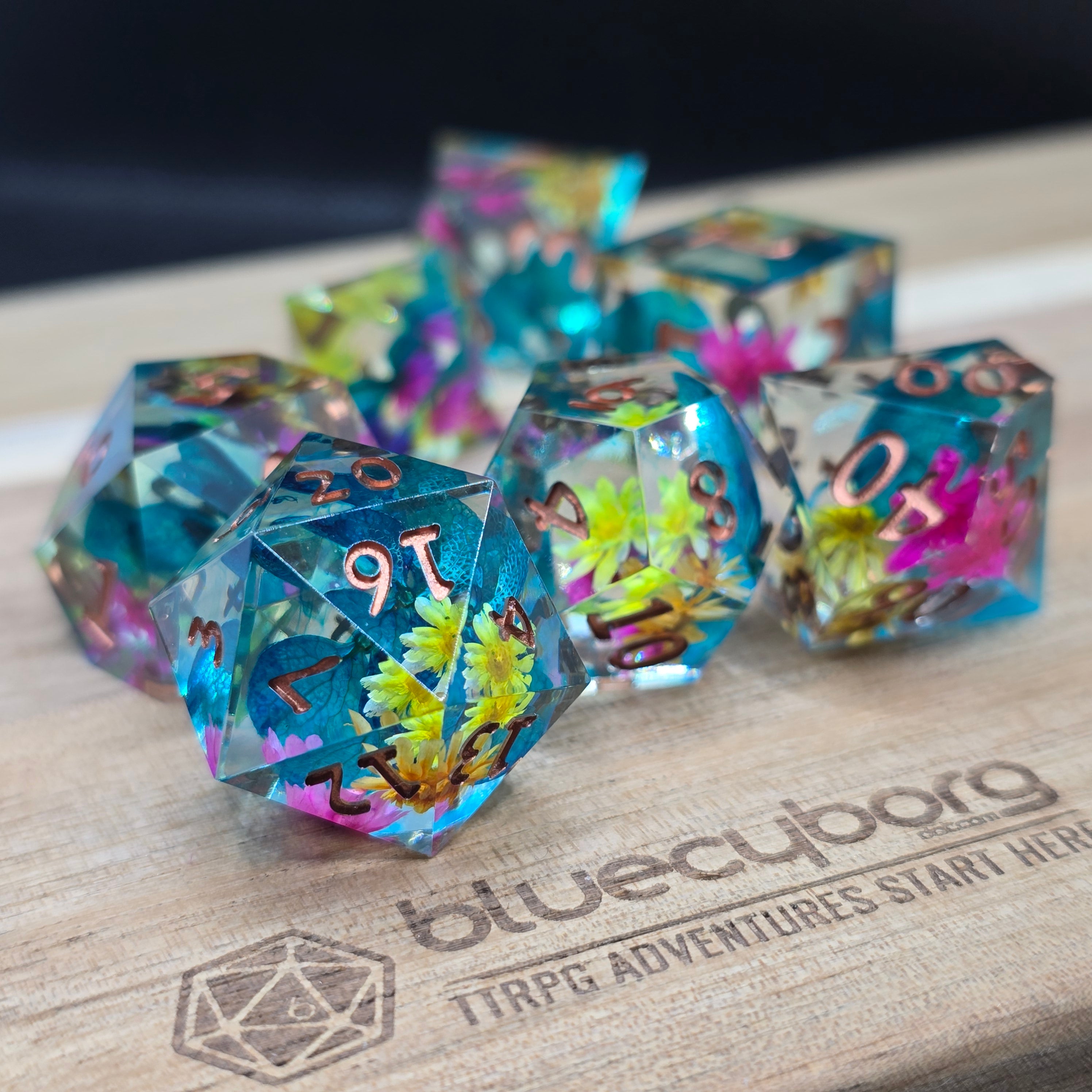 Bluebloom Reverie - Resin Dice Set