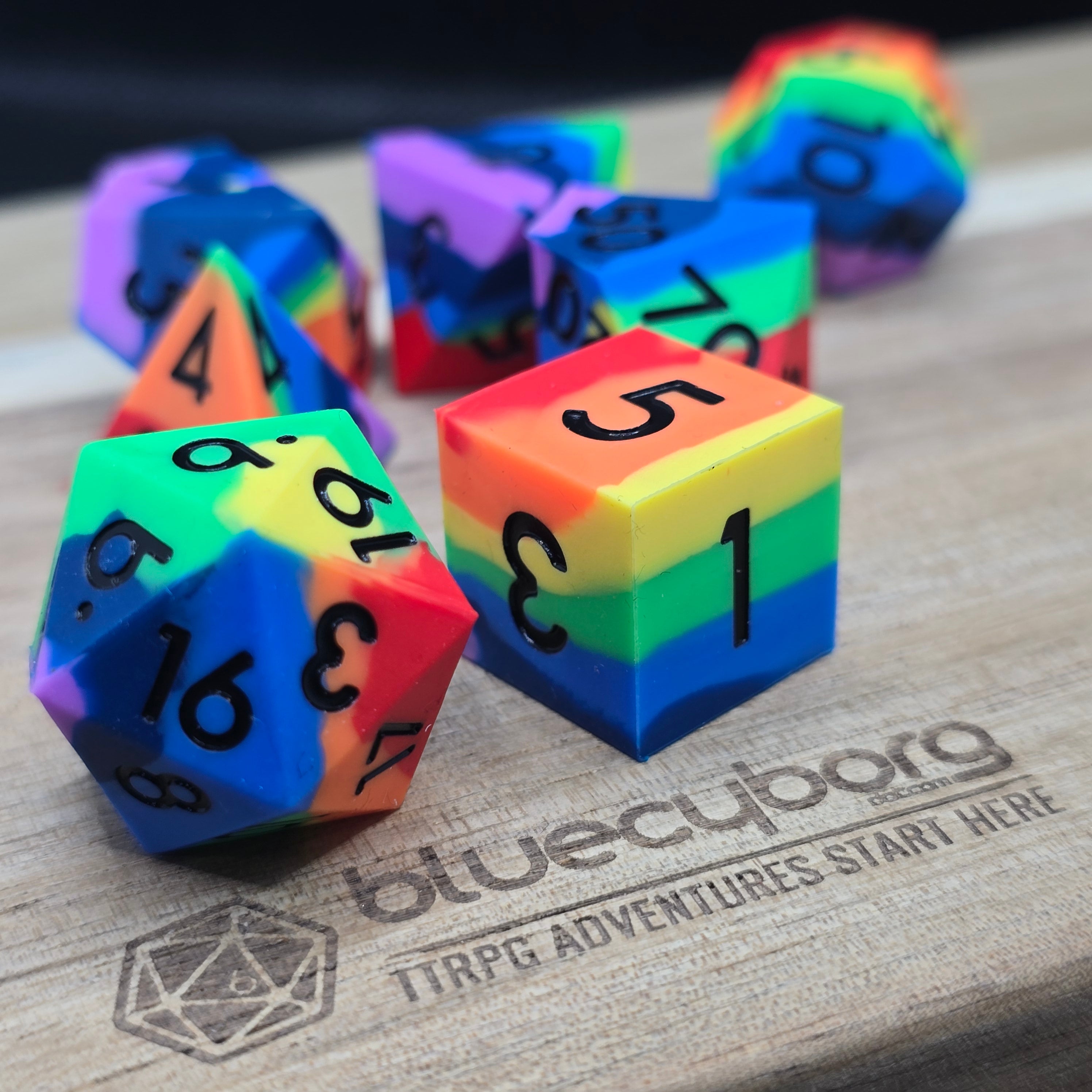 Rainbow Black - Squishy Silicone Dice Set