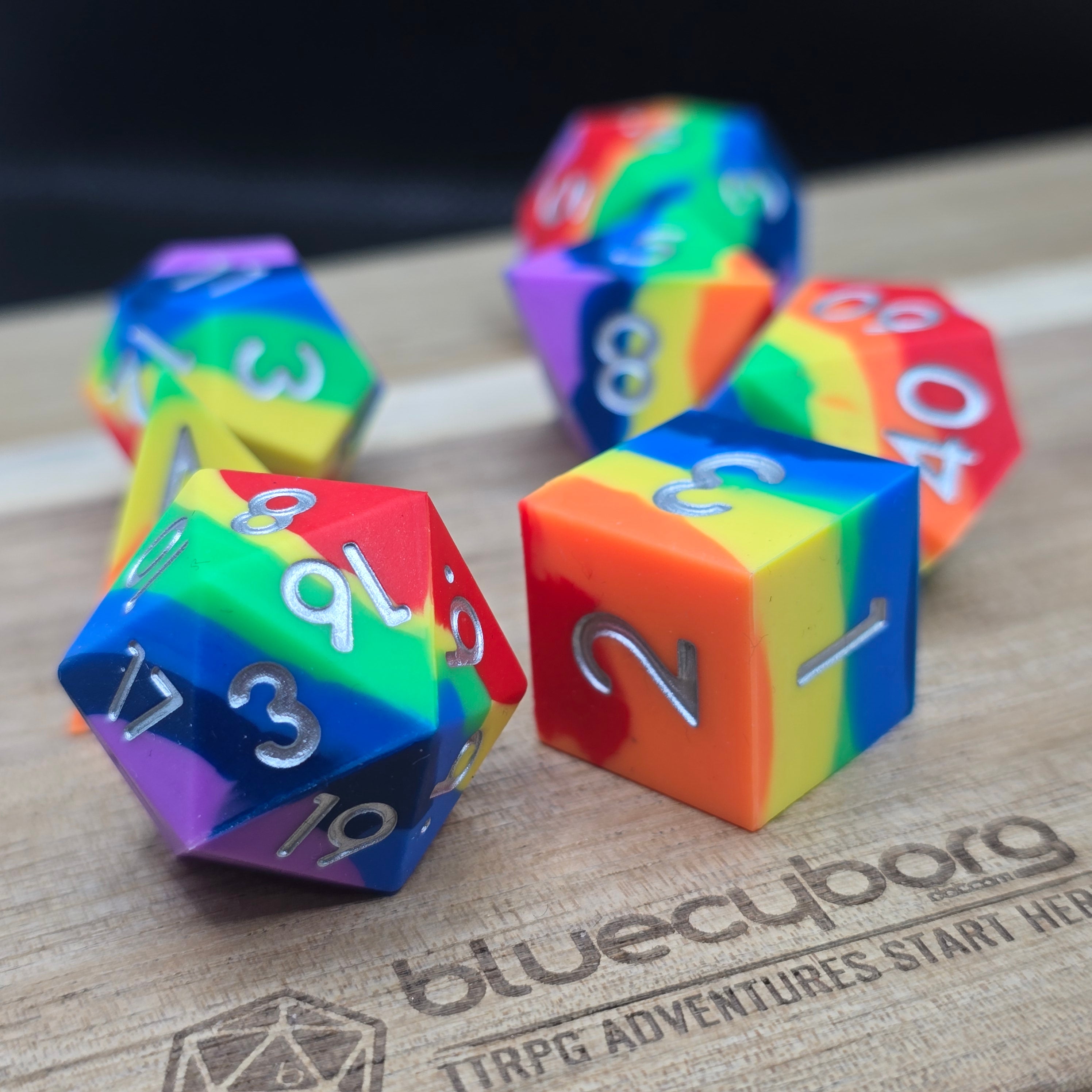 Rainbow Silver - Squishy Silicone Dice Set