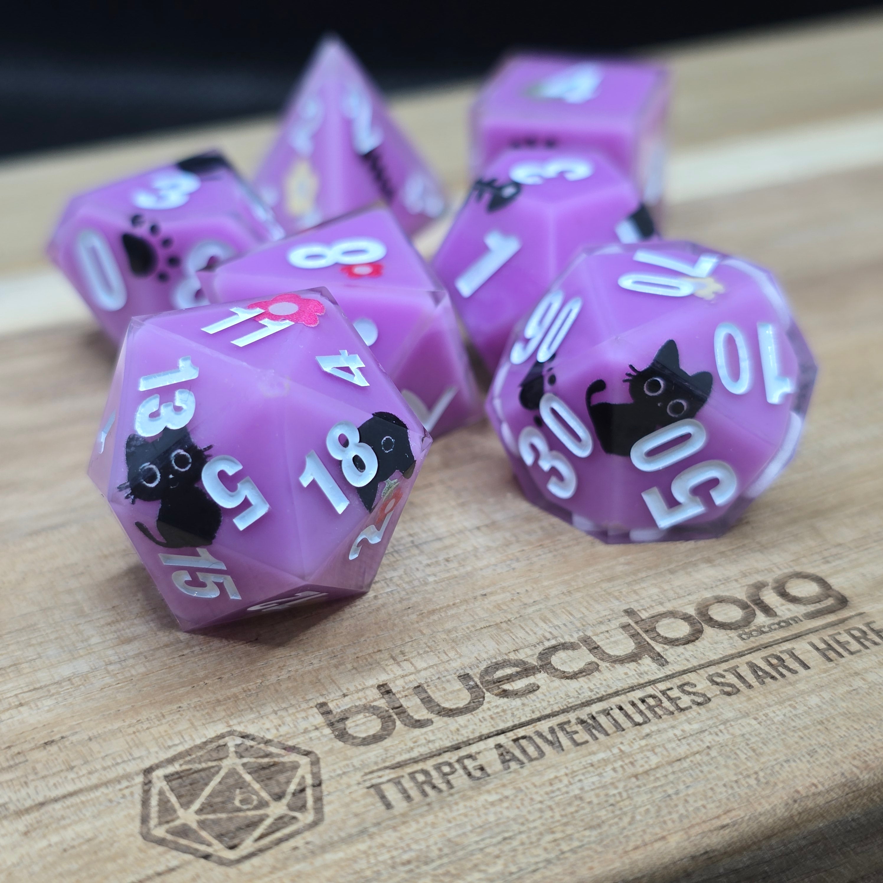 Pink Purrfection - Cat Themed - Shell Resin Dice Set