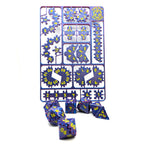 RPG dice set kit card with a completed seven-piece dice set