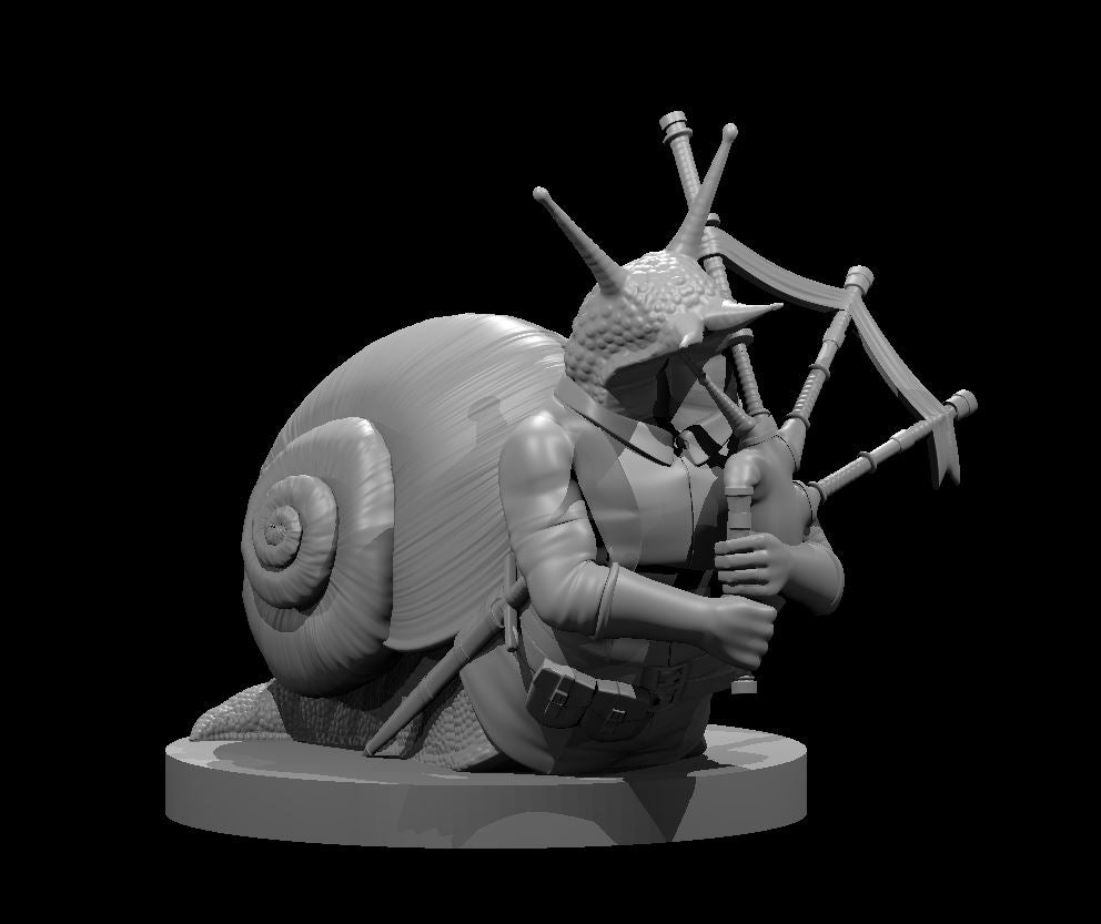 Snailfolk Bard with Bagpipes 28mm scale miniature