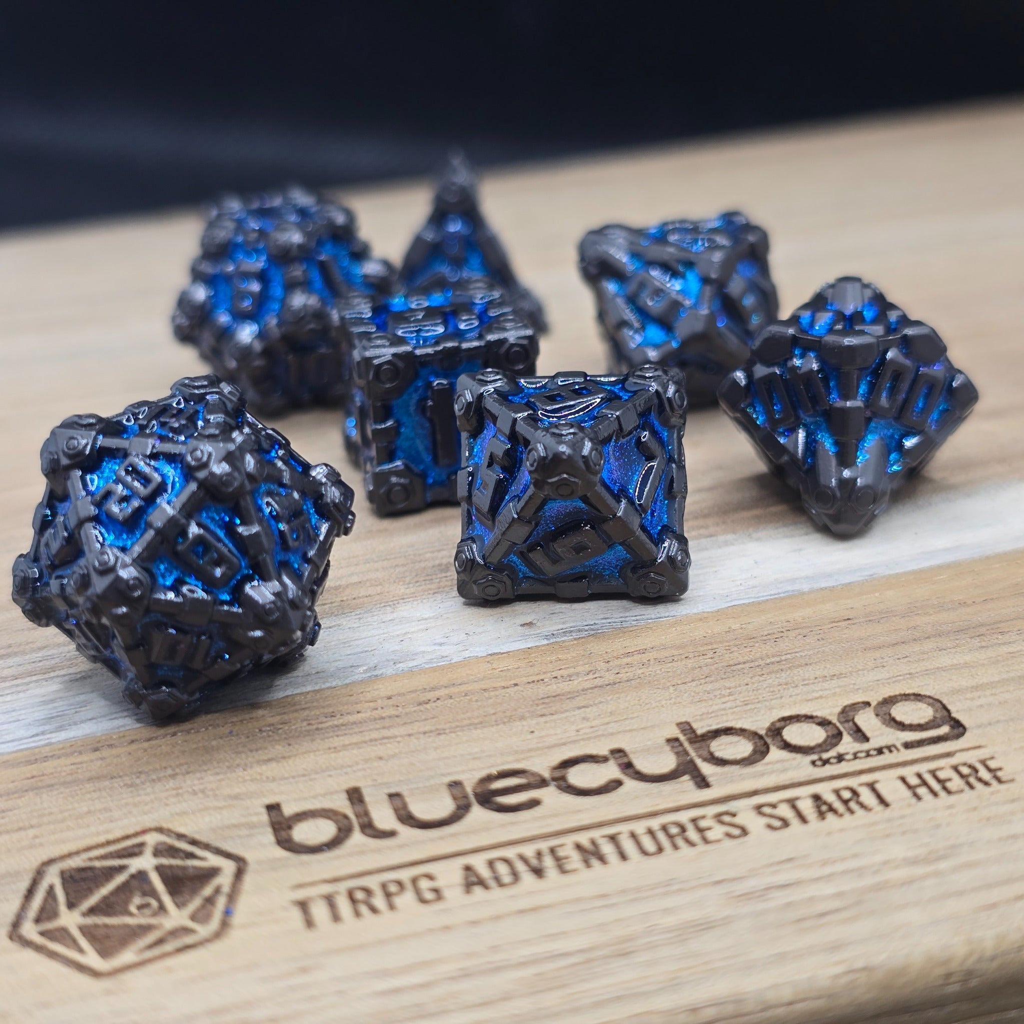 Starforge Blue sci-fi themed metal dice set