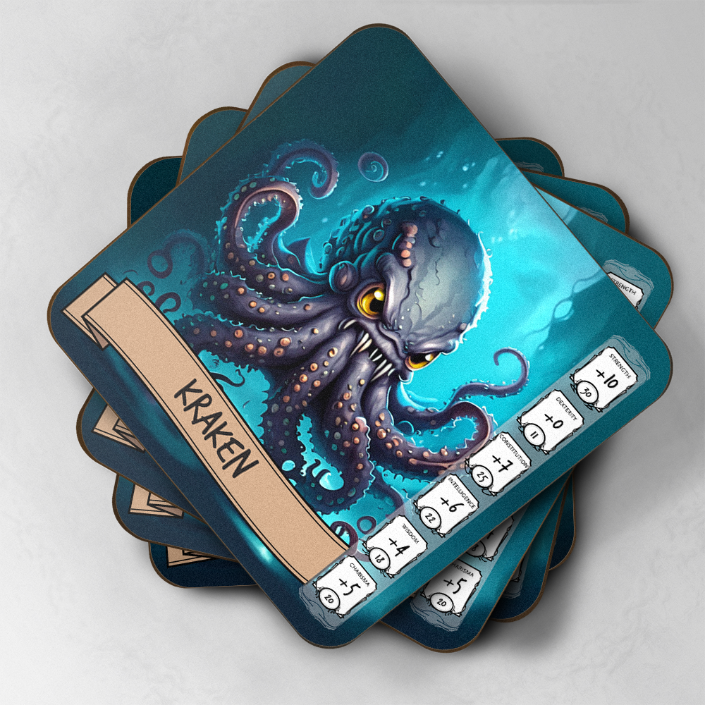 5e Monster Stats Coaster - Kraken