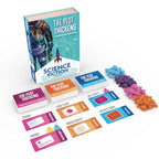 The Plot Thickens: Science Fiction Edition box, cards and plot point pieces
