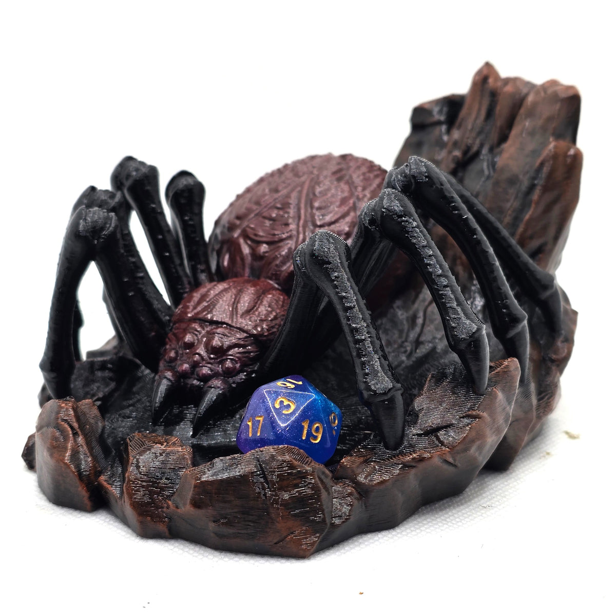 Webspinner Dice Tower in hand painted reddish brown spider finish
