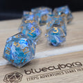 Whale Song Drift liquid core resin dice set with whales and jellyfish