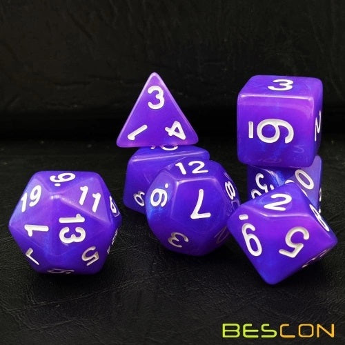 D20 Polyhedral 7 Piece Dice Set - Moonstone - Pearl Purple