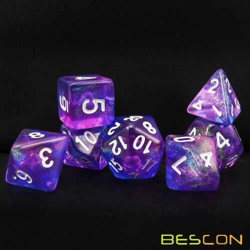 D20 Polyhedral 7 Piece Dice Set - Moonstone - Orchid Purple