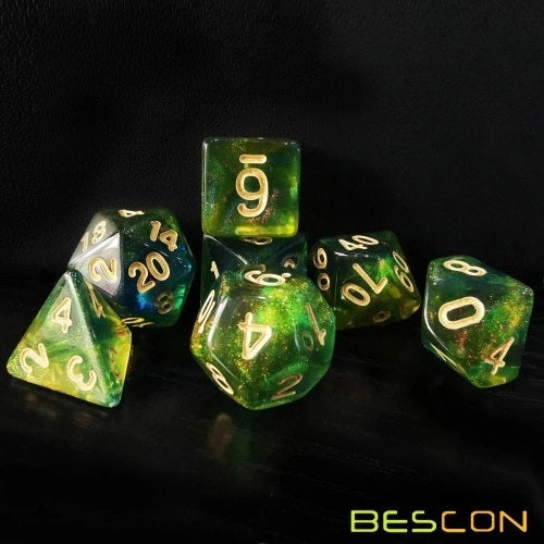 D20 Polyhedral 7 Piece Dice Set - Moonstone - Azure Stone Green Blue