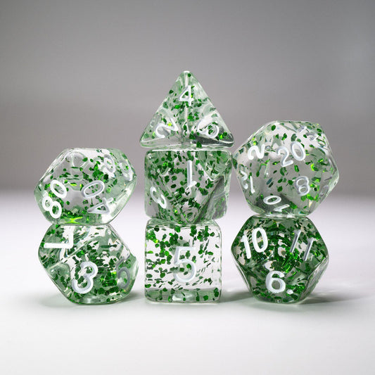 D20 Polyhedral 7 Piece Dice Set - Glitter - Large Flake -Green