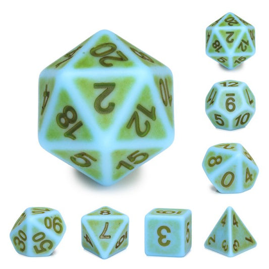 D20 Polyhedral 7 Piece Dice Set - Ancient - Moss Green