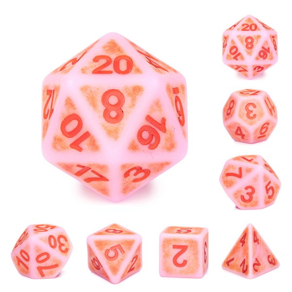 D20 Polyhedral 7 Piece Dice Set - Ancient - Rosey Cheeks Pink