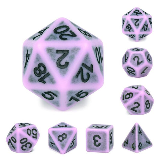 D20 Polyhedral 7 Piece Dice Set - Ancient - Swamp Fog Pink