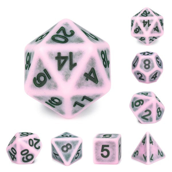 D20 Polyhedral 7 Piece Dice Set - Ancient - Single Notes Pink