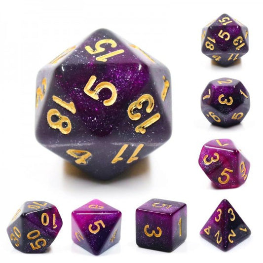 D20 Polyhedral 7 Piece Dice Set - Mythic - Purple Galaxy
