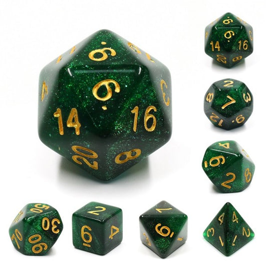 D20 Polyhedral 7 Piece Dice Set - Mythic - Green Galaxy