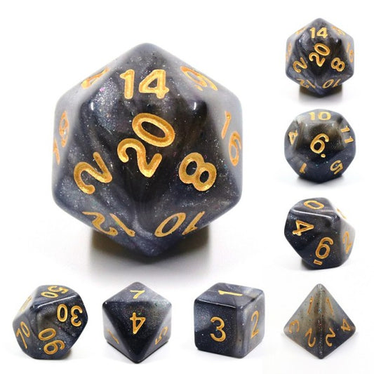 D20 Polyhedral 7 Piece Dice Set - Mythic - Silver Sparkle