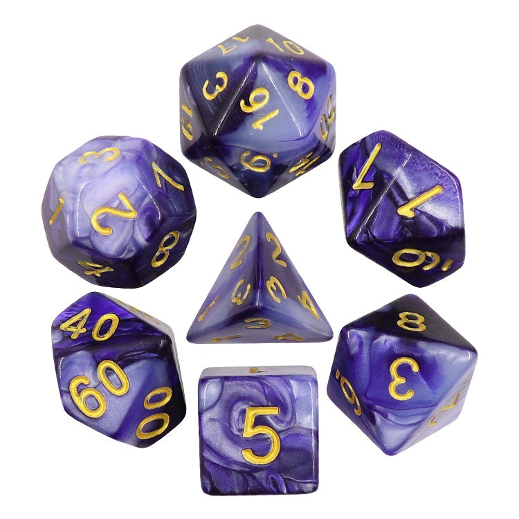 D20 Polyhedral 7 Piece Dice Set - Elemental - Dark Purple White