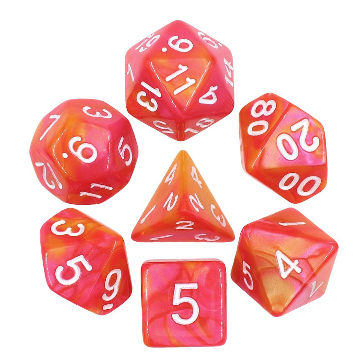 D20 Polyhedral 7 Piece Dice Set - Elemental - Rose Orange