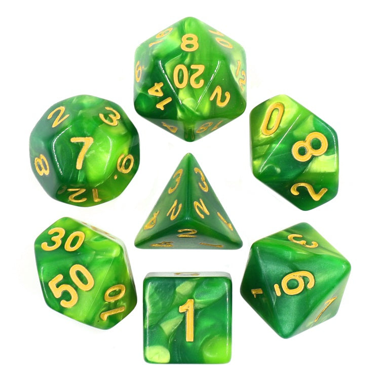 D20 Polyhedral 7 Piece Dice Set - Elemental - Meadow Green