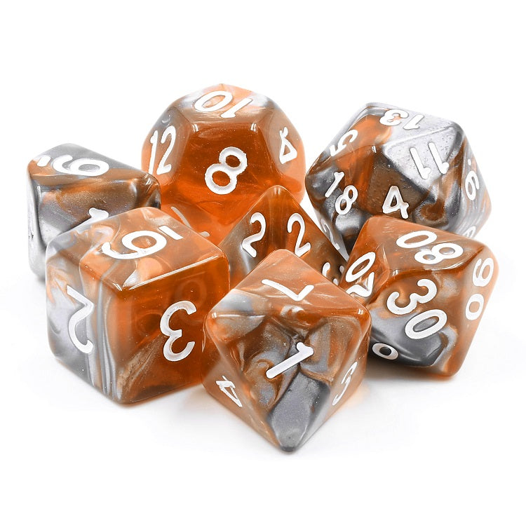 D20 Polyhedral 7 Piece Dice Set - Ore Stone - Amber Shard
