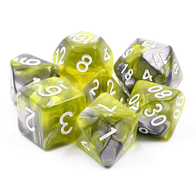 D20 Polyhedral 7 Piece Dice Set - Ore Stone - Green Flow