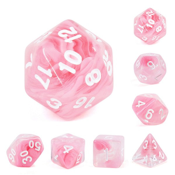 D20 Polyhedral 7 Piece Dice Set - Elemental - Gem -  Pink Rose